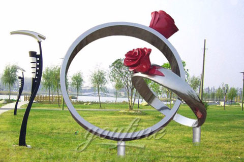 2017 New design Outdoor abstract stainless steel Rose Rings Sculpture for garden