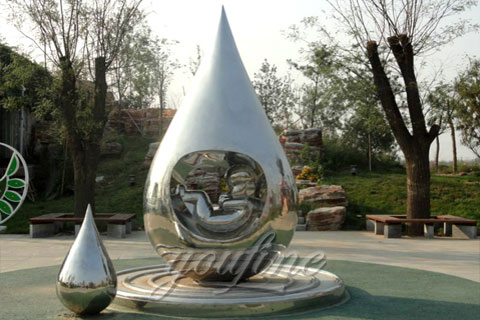 Garden Mirror Polished Steel Water Droplets Sculpture And Asleep Baby Statues In 316 Stainless from China for sale