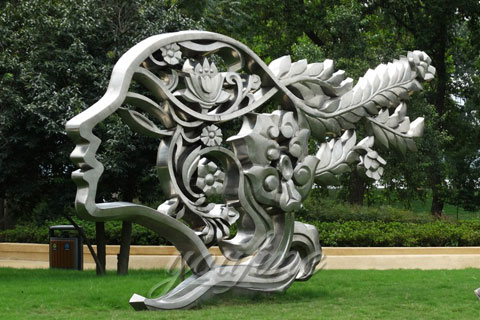 Mirror Polished Outdoor Stainless Steel Beautiful Girl Head Park Sculptures for Sale